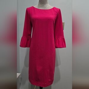 Talbots hot pink shift dress w/ bell sleeves past elbow sz 10P